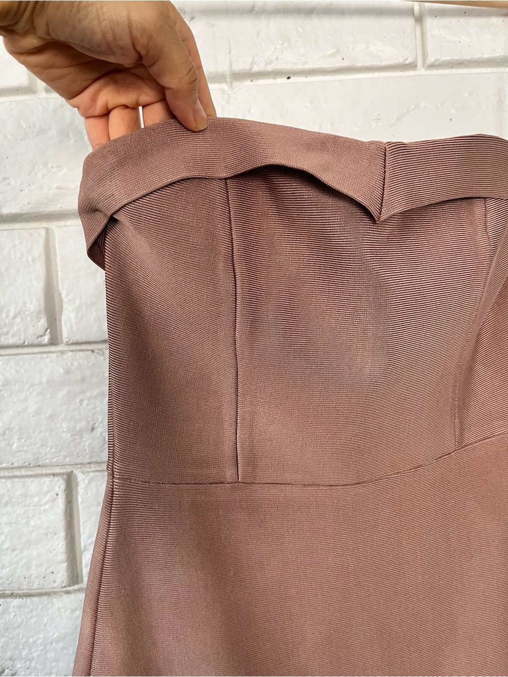 HOUSE OF CB Fabrizia Pink Blush Bandage Strapless Fluted Hem Dress Midi Medium - Picture 5 of 9